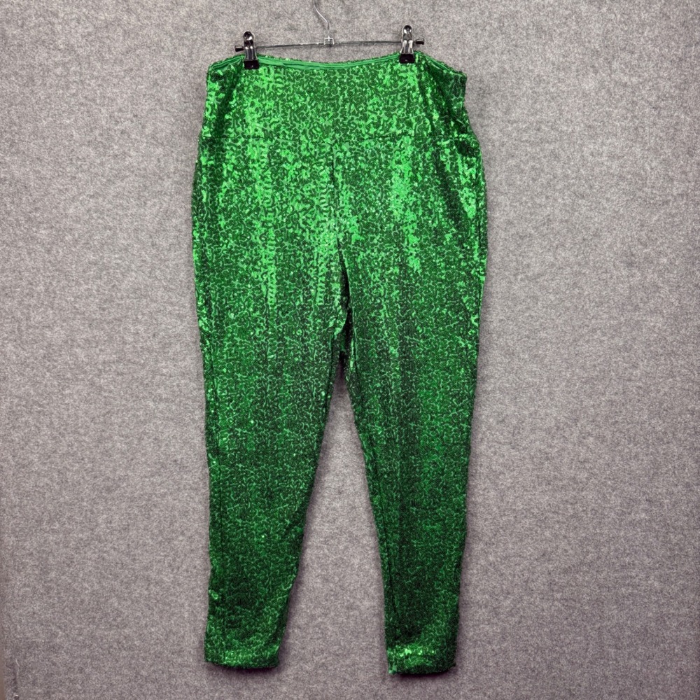 Tipsy Elves Green Sequin‎ Leggings Womens 1X High Waisted Party Pants Holiday